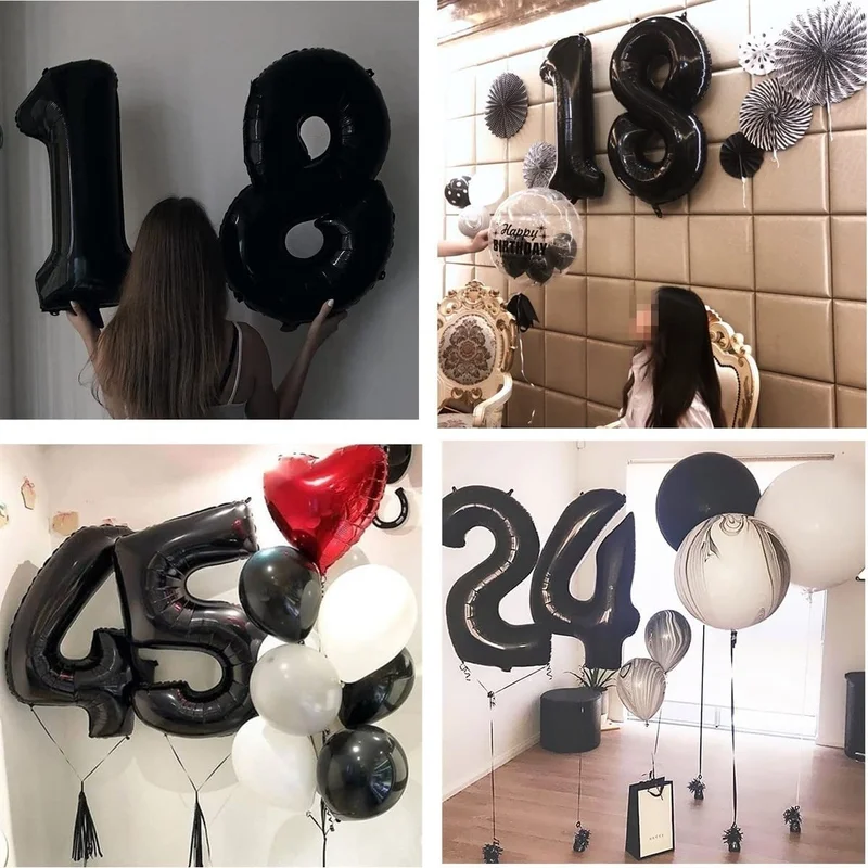 بكمك Age Foil Black Decoration Birthday Decoration Set, Black Birthday Party Set Ornament