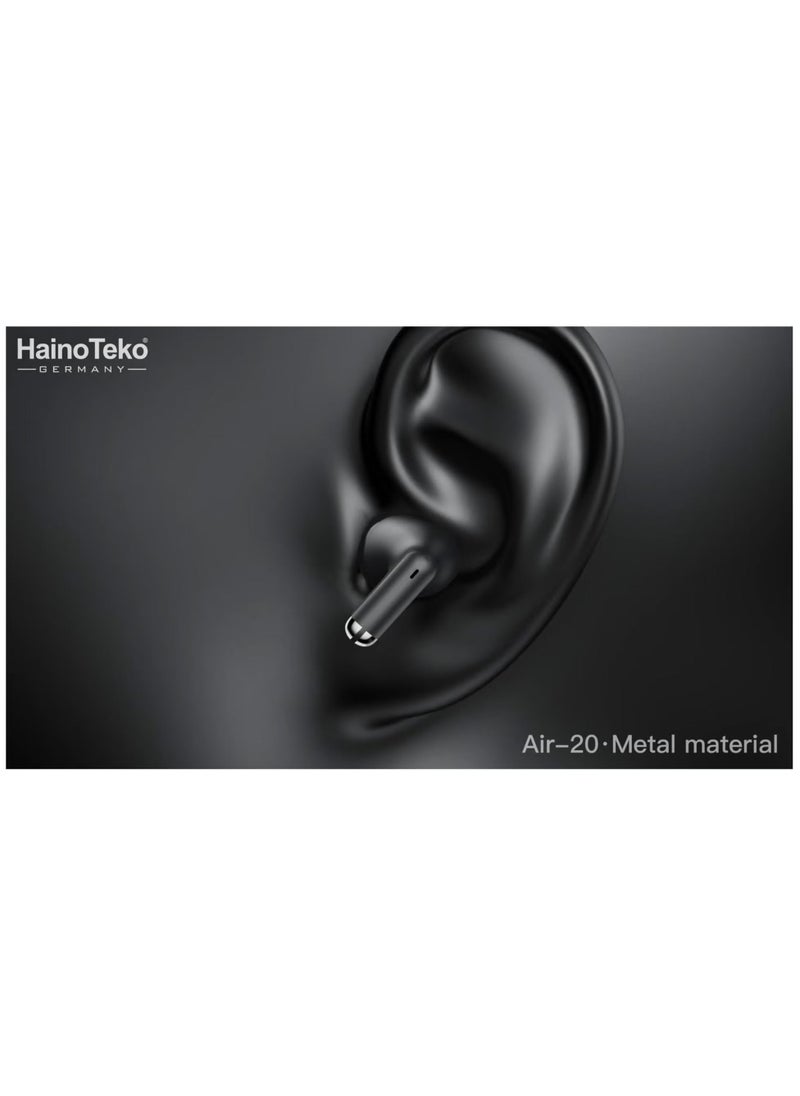 Haino Teko Air-20 Metal Bluetooth Earphones with High Bass Music  Technology, Super Clear Microphone, Multifunctional Touch Control, Compatible with Android Mobiles and Tablets, Black – Wireless Earbuds for Music & Calls - Image 4