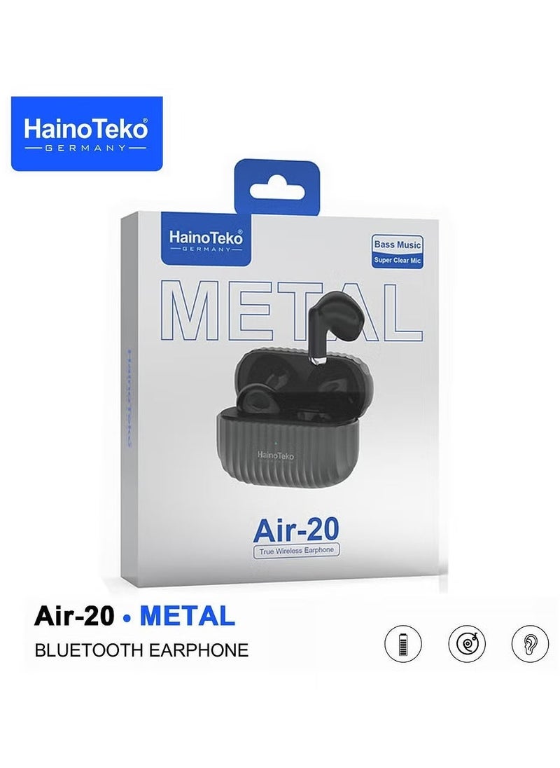 Haino Teko Air-20 Metal Bluetooth Earphones with High Bass Music  Technology, Super Clear Microphone, Multifunctional Touch Control, Compatible with Android Mobiles and Tablets, Black – Wireless Earbuds for Music & Calls - Image 5