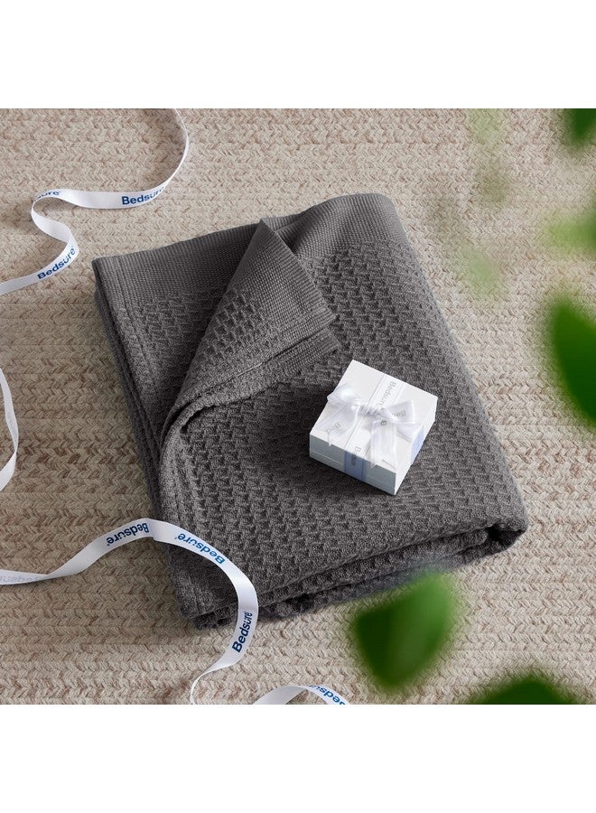 Bedsure Bedsure 100% Cotton Blanket Queen Size for Bed - Breathable and Soft, Waffle Weave Blanket for Summer Spring, Dark Grey, 90x90 Inches  - Image 4