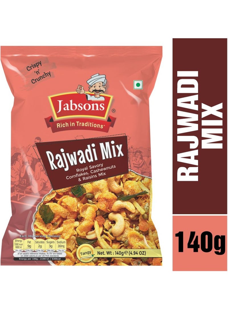 Jabsons Rajwadi Mix Royal Savory Cornflakes Cashewnuts & Raisins Mix (140g) - Image 1