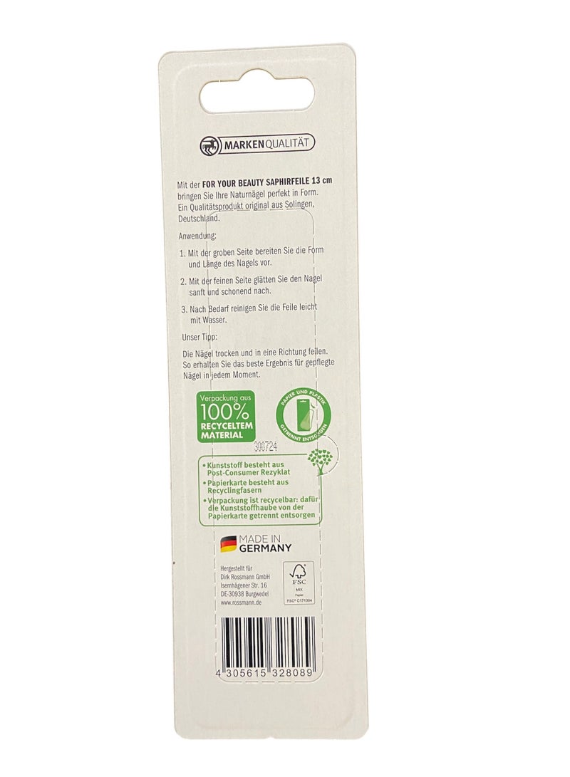 ROSSMANN German Brand, Premium Sapphire Nail File 13 cm - Rust-Resistant, Dual-Sided Coarse & Fine Surface for Professional Nail Care | Made in Germany | Eco-Friendly Recycled Packaging - Image 2