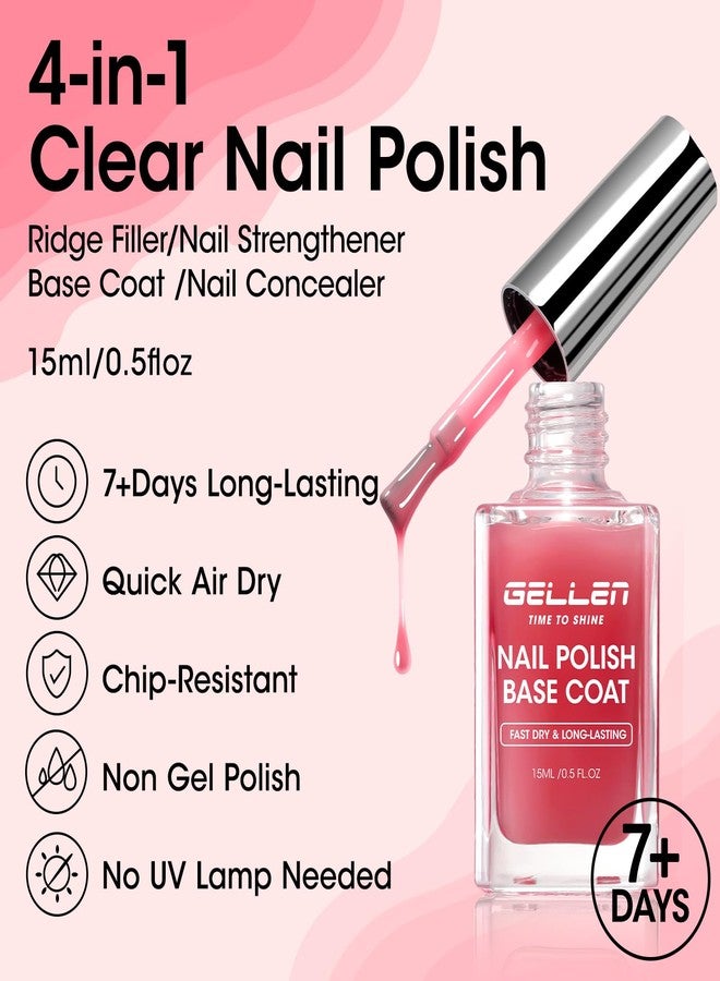 Gellen 4‑in‑1 Clear Nail Polish Base Coat Sheer Tinted Red, Ridge Filler, Nail Strengthener & Concealer, Calcium Formula Strengthens Nails, Natural Color Enhances Natural Look, No HEMA, Anti-yellowing - Image 2