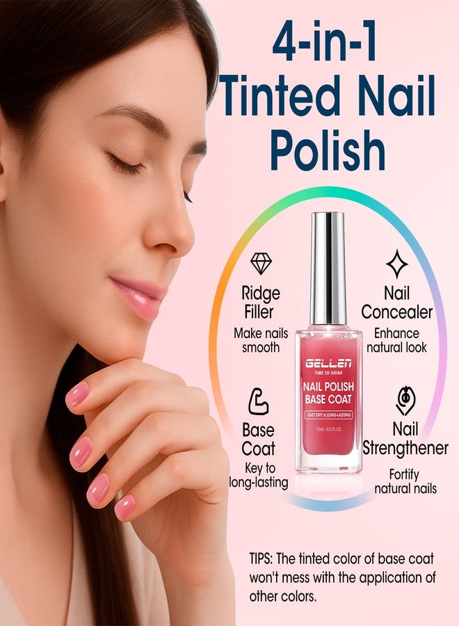 Gellen 4‑in‑1 Clear Nail Polish Base Coat Sheer Tinted Red, Ridge Filler, Nail Strengthener & Concealer, Calcium Formula Strengthens Nails, Natural Color Enhances Natural Look, No HEMA, Anti-yellowing - Image 3