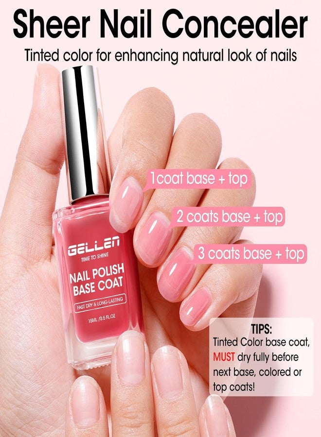 Gellen 4‑in‑1 Clear Nail Polish Base Coat Sheer Tinted Red, Ridge Filler, Nail Strengthener & Concealer, Calcium Formula Strengthens Nails, Natural Color Enhances Natural Look, No HEMA, Anti-yellowing - Image 5