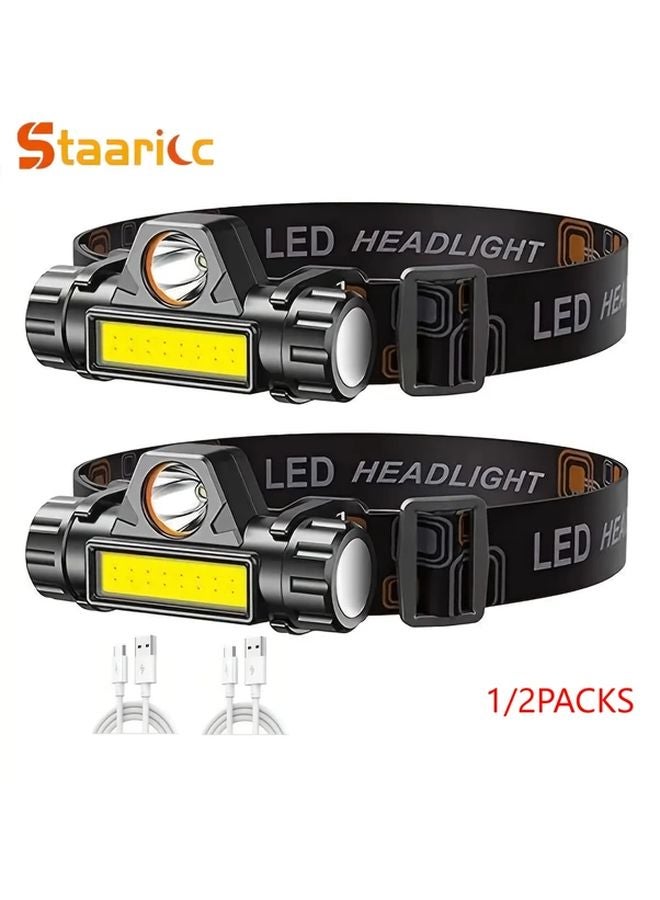 1pc Rechargeable LED COB Headlamp Magnetic Adjustable Headband Outdoor Camping Running - Image 2