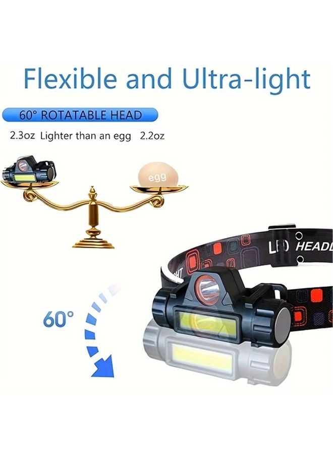1pc Rechargeable LED COB Headlamp Magnetic Adjustable Headband Outdoor Camping Running - Image 5