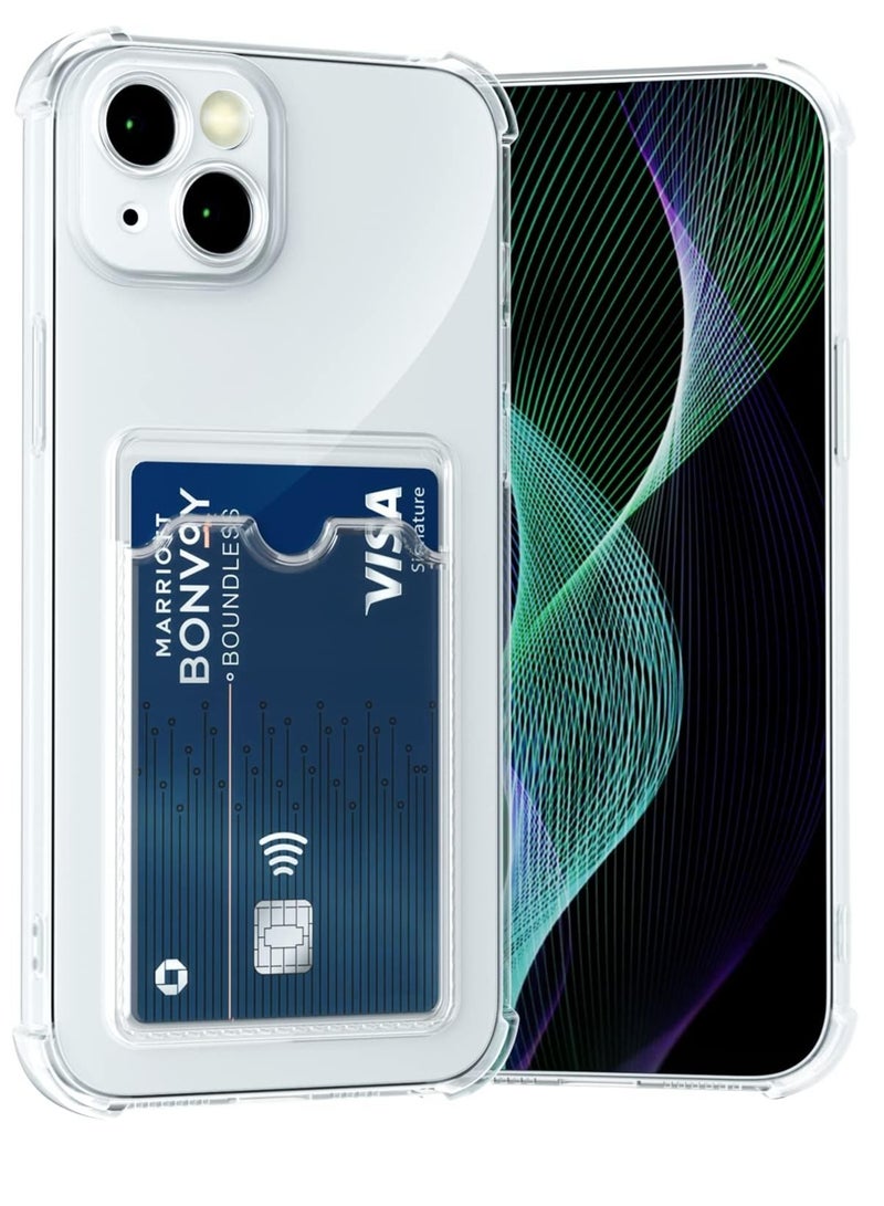 حافظة هاتف بمحفظة رفيعة مع فتحة للبطاقات، حافظة شفافة واقية ناعمة مضادة للصدمات مع حامل بطاقة لهاتف آيفون 14 بلس - Image 1