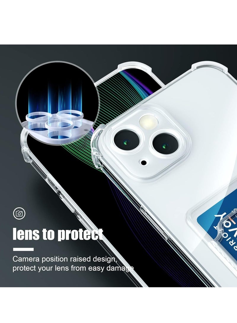 حافظة هاتف بمحفظة رفيعة مع فتحة للبطاقات، حافظة شفافة واقية ناعمة مضادة للصدمات مع حامل بطاقة لهاتف آيفون 14 بلس - Image 4