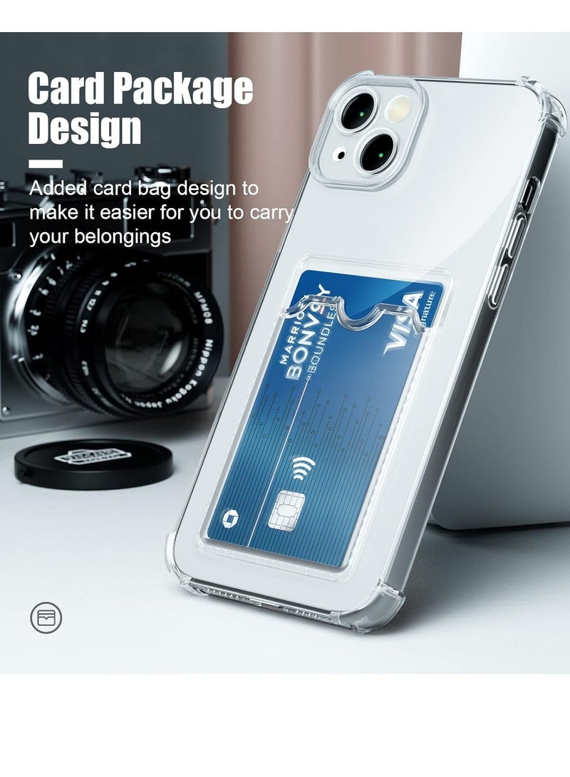 حافظة هاتف بمحفظة رفيعة مع فتحة للبطاقات، حافظة شفافة واقية ناعمة مضادة للصدمات مع حامل بطاقة لهاتف آيفون 14 بلس - Image 5