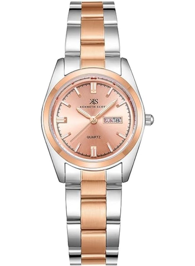 كينيث سكوت ساعة كينيث سكوت نسائية بحركة  وشاشة تناظرية وسوار ستانلس ستيل بلون ذهبي وردي ثنائي - Image 1