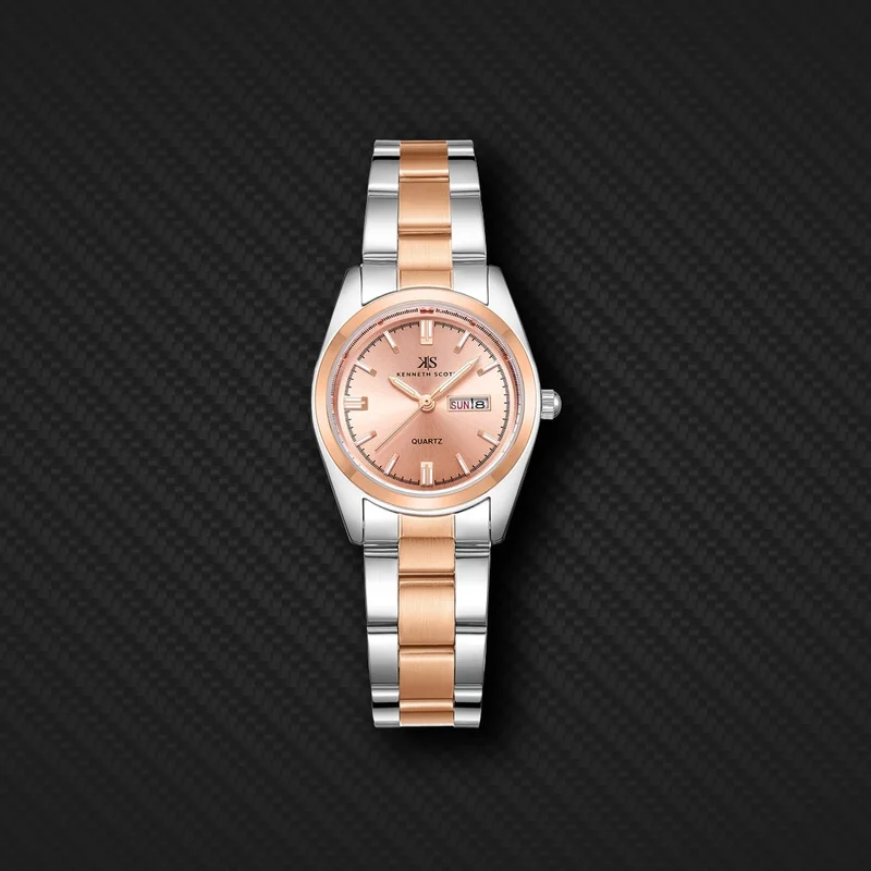 Kenneth Scott Mother Of Pearl Kenneth Scott Women's SL25 Movement Watch, Analog Display and Solid Stainless Steel Strap - K23543-RBKM, Two Tone Rose Gold for Women | Best Price UAE