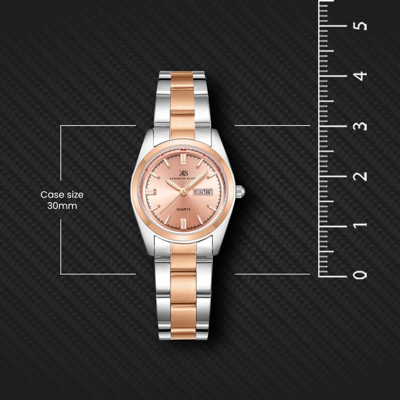 Kenneth Scott Mother Of Pearl Kenneth Scott Women's SL25 Movement Watch, Analog Display and Solid Stainless Steel Strap - K23543-RBKM, Two Tone Rose Gold for Women | Best Price UAE