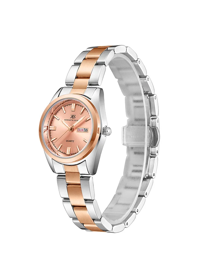 KENNETH SCOTT Kenneth Scott Women's SL25 Movement Watch, Analog Display and Solid Stainless Steel Strap - K23543-RBKM, Two Tone Rose Gold