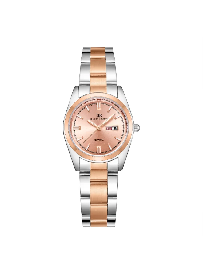 KENNETH SCOTT Kenneth Scott Women's SL25 Movement Watch, Analog Display and Solid Stainless Steel Strap - K23543-RBKM, Two Tone Rose Gold