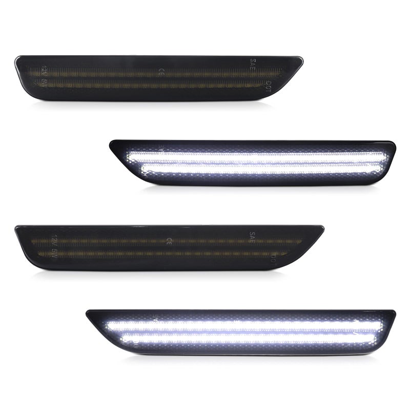 FetonAuto Smoked Lens Pure White LED Side Marker Reflectors Lights for Ford Mustang 2010 2011 2012 2013 2014 Front Rear Bumper Marker Lights Assembly Pack of 4