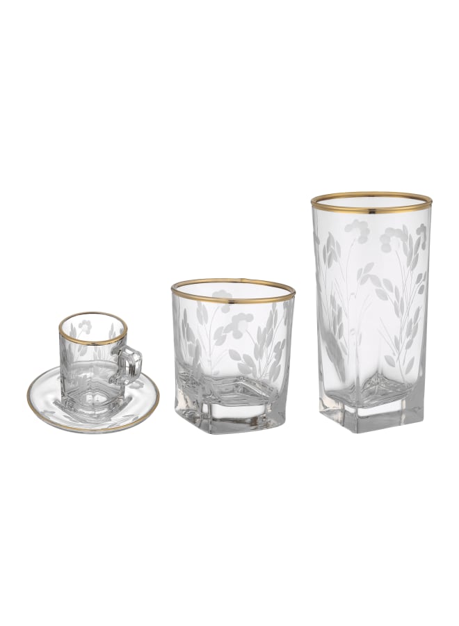 باساباتشي Pasabahce - Glass Set 24 Pieces - Gold - Glass Clear - Image 2