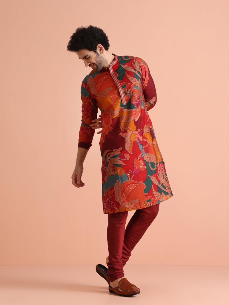 KISAH Mens Printed Cotton Blend Kurta – Traditional Ethnic Wear Kurta for Men for Weddings & Festivals Multicolour - Image 3