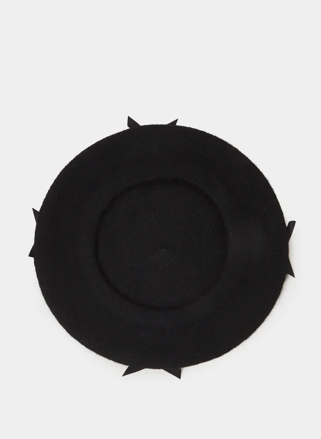 ستايلي Black Sloid Velvet Bow Detail Beret