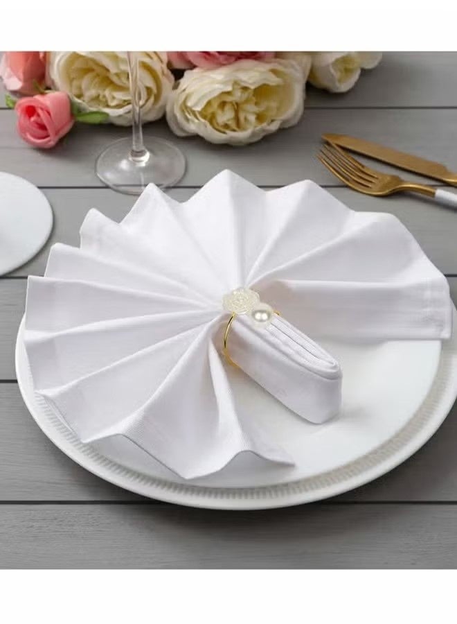 واي جيه خواتم المناديل، حامل مناديل لطاولة الطعام بتصميم وردة بيضاء ولؤلؤ، خواتم مناديل ورقية عتيقة لعيد الحب، حفل الزفاف، تزيين المنزل (6 قطع) - Image 4