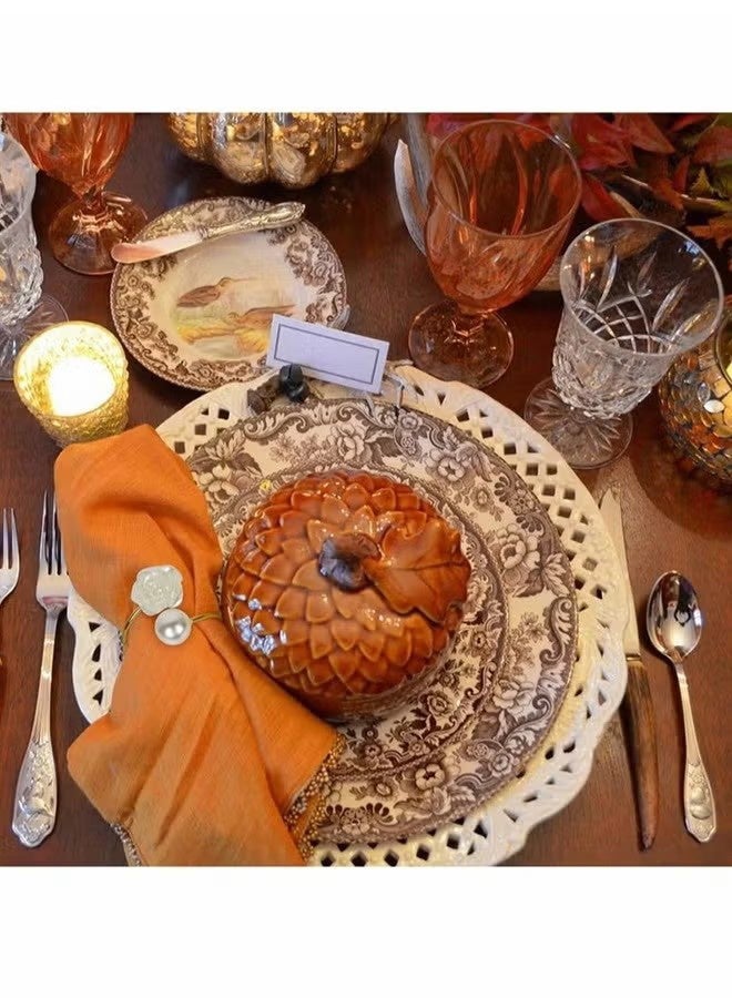 واي جيه خواتم المناديل، حامل مناديل لطاولة الطعام بتصميم وردة بيضاء ولؤلؤ، خواتم مناديل ورقية عتيقة لعيد الحب، حفل الزفاف، تزيين المنزل (6 قطع) - Image 5