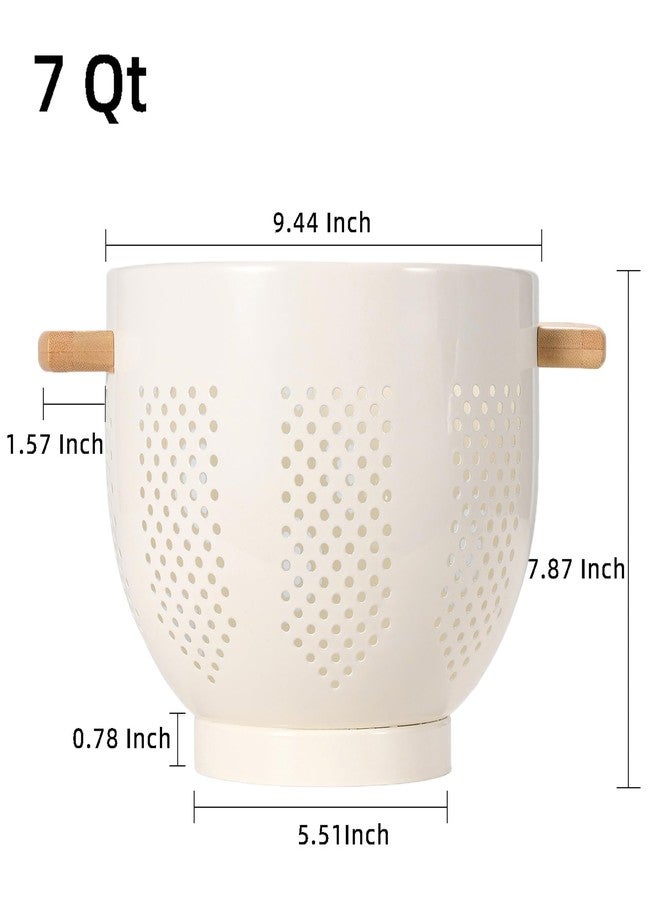 BeFare Metal Colander with Wood Handle and Stable Base, Powder Coated Steel Kitchen Strainer Basket for Draining Pasta, Vegetable and fruit (7quart,Cream) - Image 2