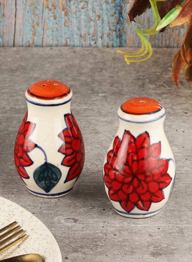 MIAH Decor Set of 2 White Red Ceramic Salt Pepper Shakers - Image 1