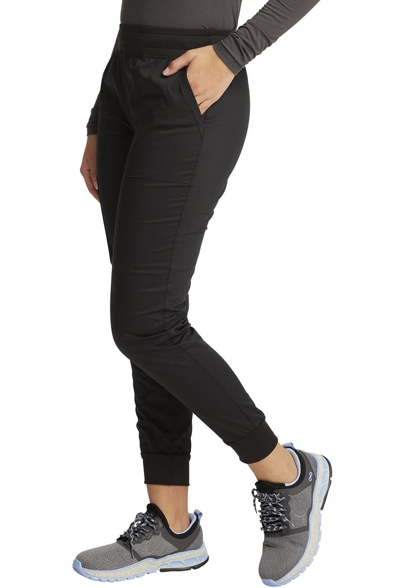 Cherokee Women's Scrub Jogger Pants Modern Classic Fit Mid Rise Bottom with 5 Pockets, Elastic Knit Waistband - WW115, S, Black - Image 2