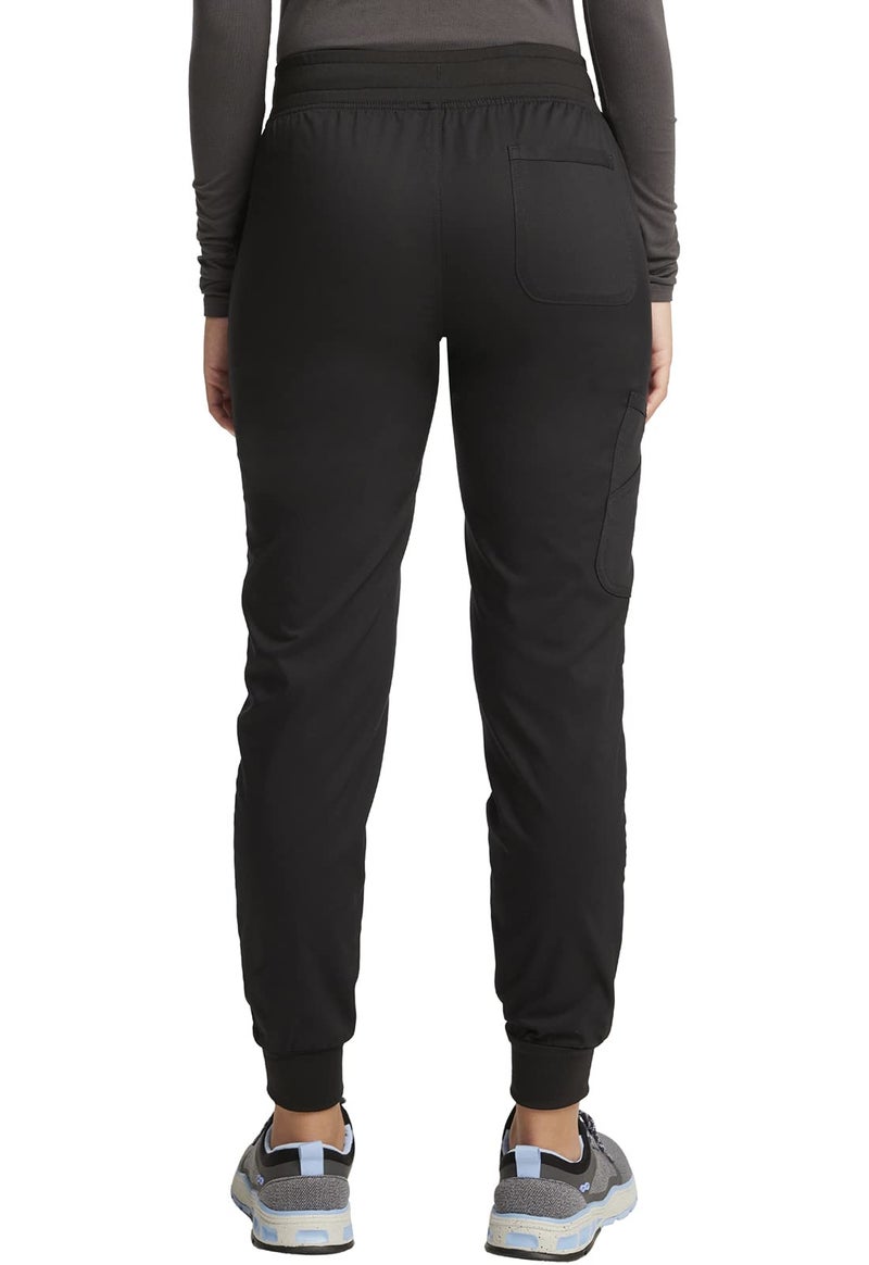 Cherokee Women's Scrub Jogger Pants Modern Classic Fit Mid Rise Bottom with 5 Pockets, Elastic Knit Waistband - WW115, S, Black - Image 4