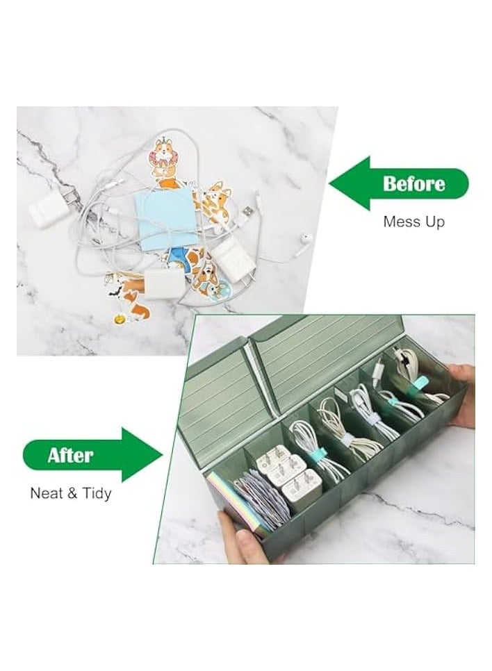 erorex Cable Management Box, 7 Compartments Storage Box USB Cord Sorter, Data Cable Organizer Box, High Utility Advanced Cable Management Box for Living Room, Bedside, Home, Office Desk (Green)  - Image 3