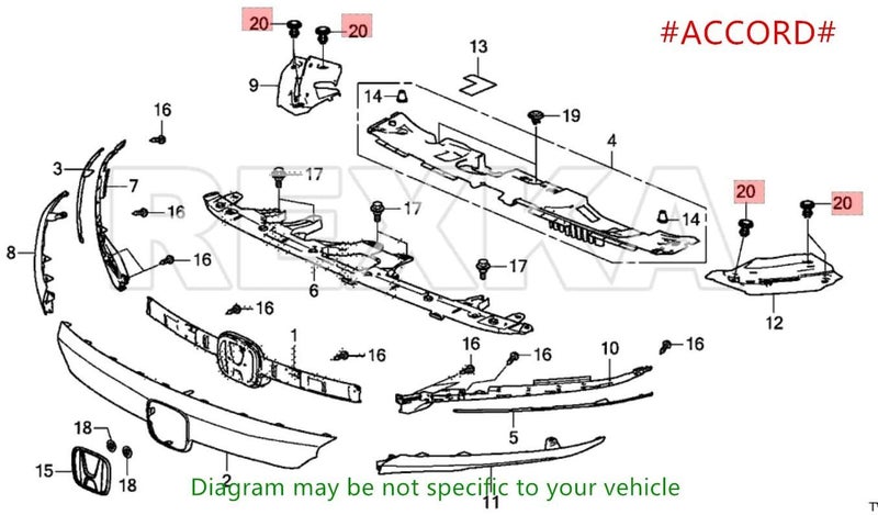 Rexka 10pcs Rear Front Bumper Cover Fender Grille Under Cover Push-Type Retainer Clip Fastener Rivet 91505-TM8-003 for Honda Acura - Image 5