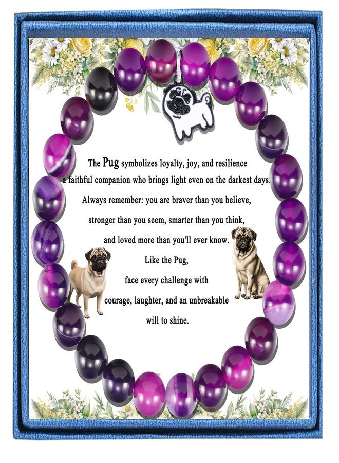 LIUANAN Pug Charm Amethyst Bracelet for Women Natural Amethyst Crystal Jewelry for Animal Lovers Inspirational Birthday Gift for Daughter Niece Friend Dog Lover Faith Bracelet (Pug Bracelet) - Image 1