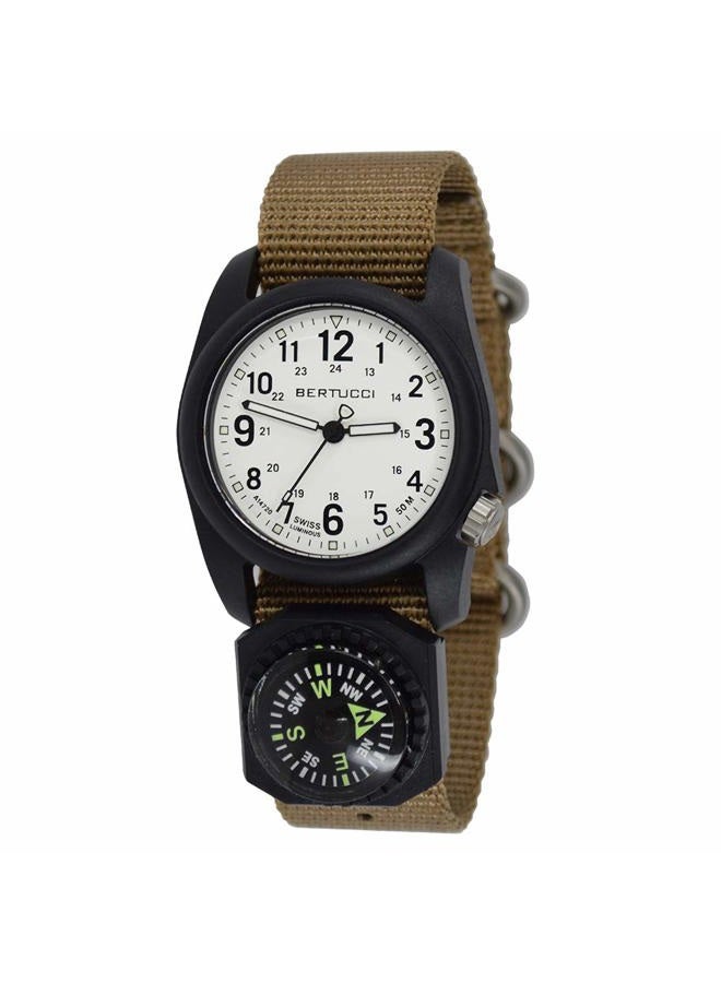 BERTUCCI Mens White Dial Black Case Coyote Nylon Band Quartz Watch - Image 1