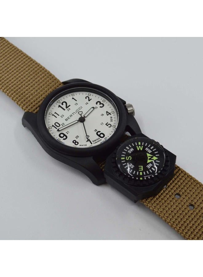 BERTUCCI Mens White Dial Black Case Coyote Nylon Band Quartz Watch - Image 4