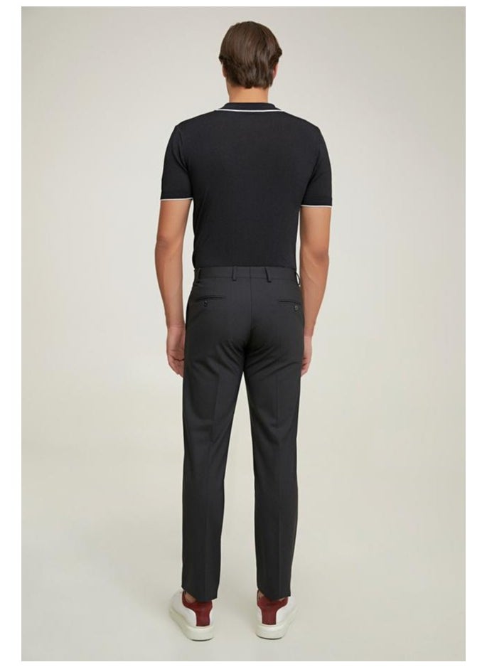 D'S DAMAT Ds Damat Comfort Fit Black Plain Travel Fabric Trousers  - Image 1