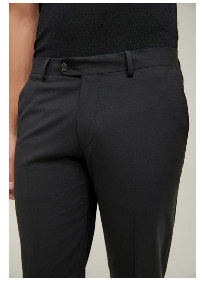 D'S DAMAT Ds Damat Comfort Fit Black Plain Travel Fabric Trousers  - Image 2