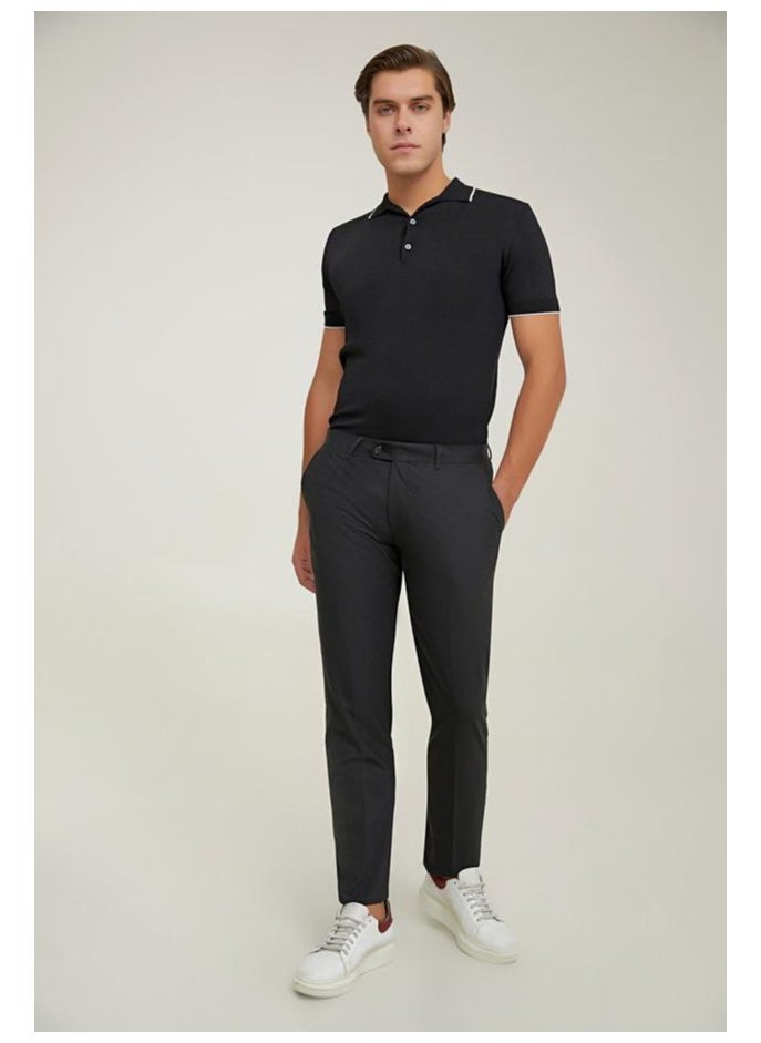 D'S DAMAT Ds Damat Comfort Fit Black Plain Travel Fabric Trousers  - Image 3