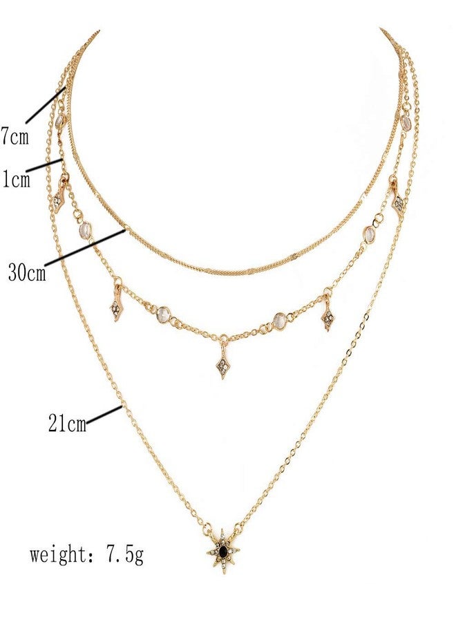دوبنين قلادة دوبنين صن ستار دانتي الذهبية الرقيقة متعددة الطبقات، قلادة كريستال بوهيمية ساحرة للنساء - Image 3