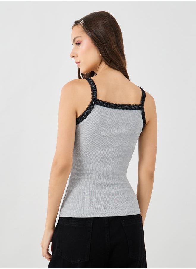 Take Two Take Two Texture Lace Trim Strappy Cami Top  - Image 4