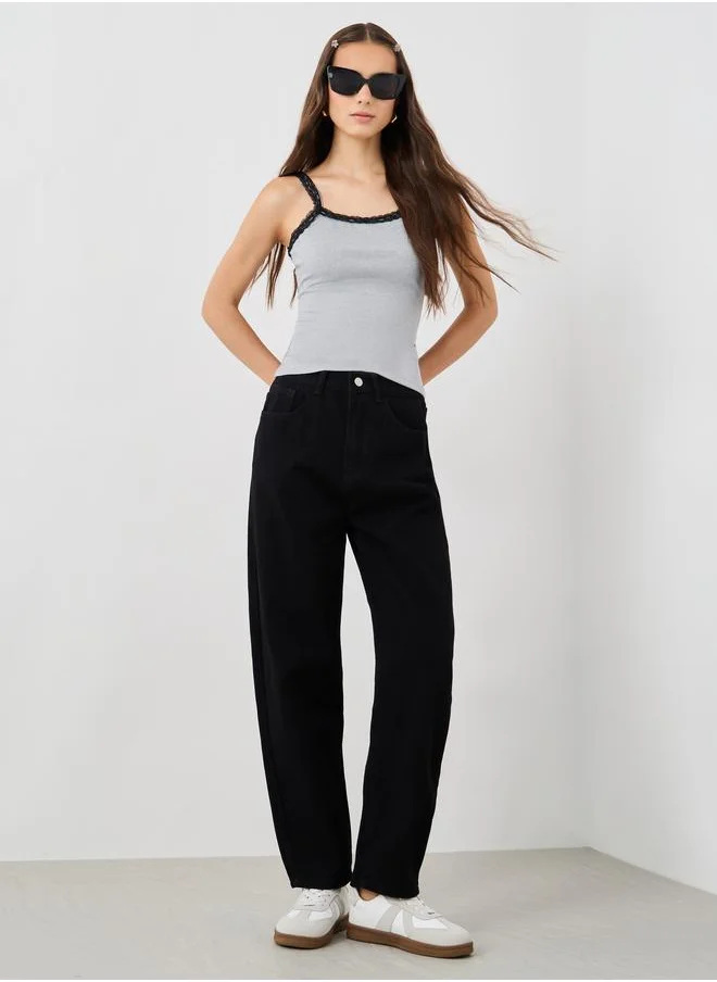 تايك تو Take Two Texture Lace Trim Strappy Cami Top