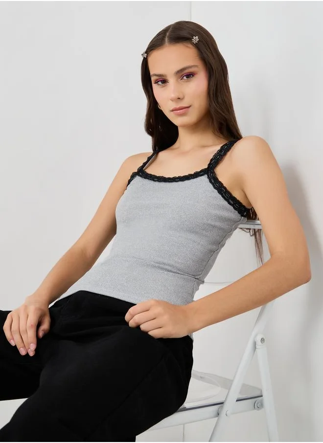 تايك تو Take Two Texture Lace Trim Strappy Cami Top
