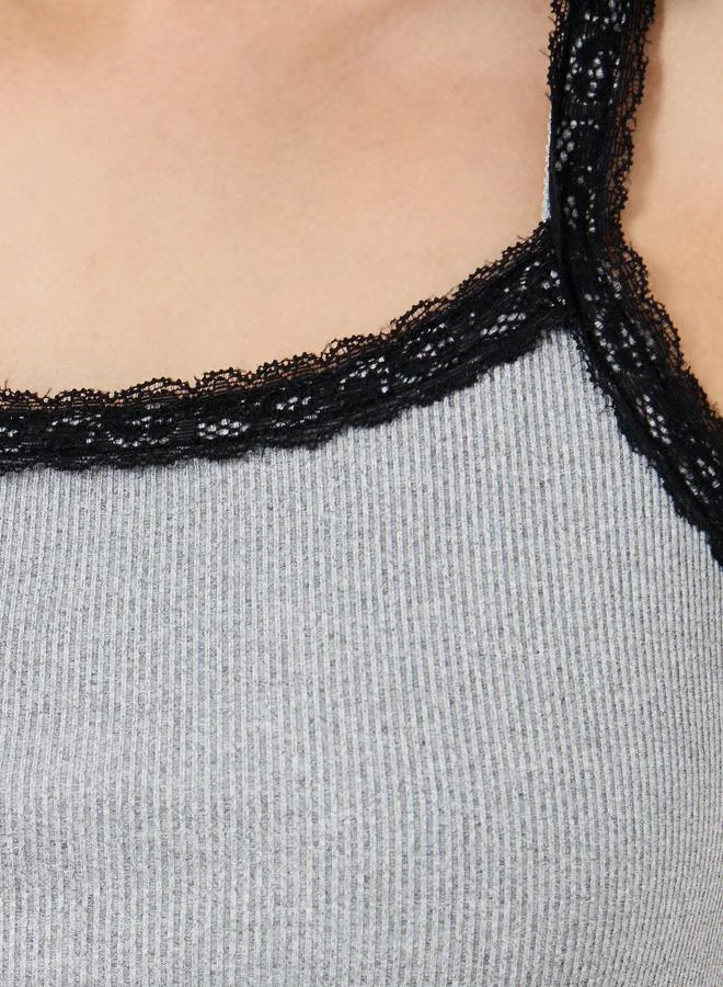 Take Two Take Two Texture Lace Trim Strappy Cami Top