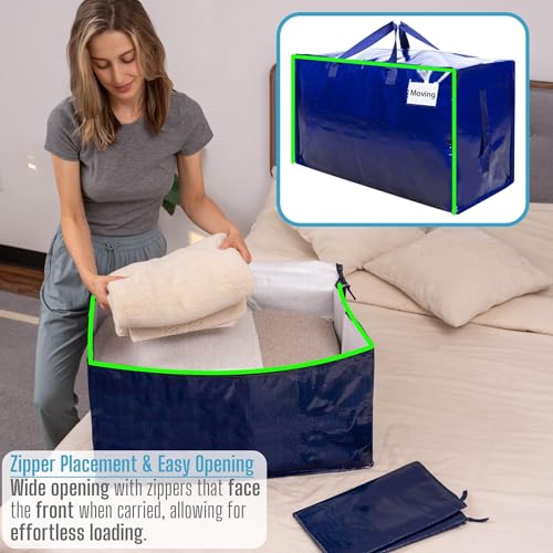 VENO 6 Pack Moving and Storage Bags, Heavy Duty, Alternative to Moving Boxes, Large Packing Totes Supplies for College Dorm Room with Zipper for Clothes, Wide Open Design (Blue, 6 Pack) - Image 2