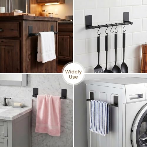 Songtec Adhesive Black Towel Bar 9-inch, Stick On Bath Towel Rack, Hand Towel Holders, No Drilling on Wall - Black - Image 3