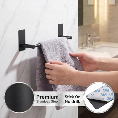 Songtec Adhesive Black Towel Bar 9-inch, Stick On Bath Towel Rack, Hand Towel Holders, No Drilling on Wall - Black - Image 4