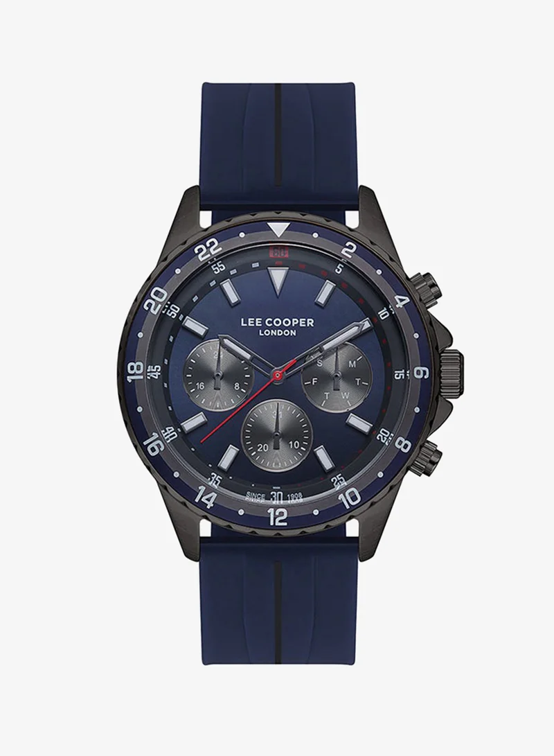 Lee Cooper Men's Quartz Movement Watch, Multi Function Display and Silicone Strap - LC07210.099, Dark Blue