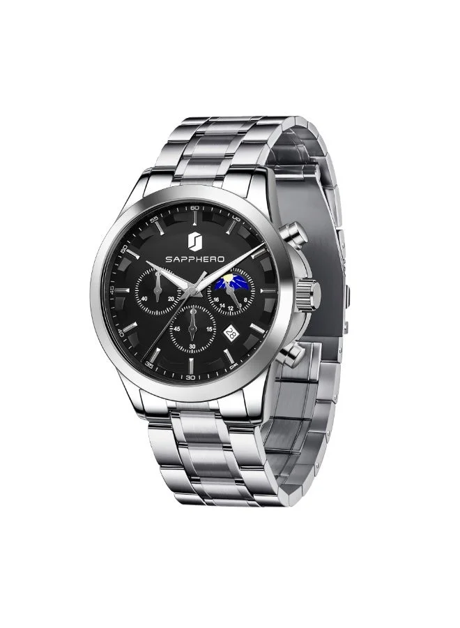 Sapphero Watches for Men Analog Watch Mens Watches Waterproof Watch Silver Watch Quartz Chronograph Date Men's Wrist Watches Stainless Steel Casual Luxury Gifts for Men Unique Mens Dress Watch