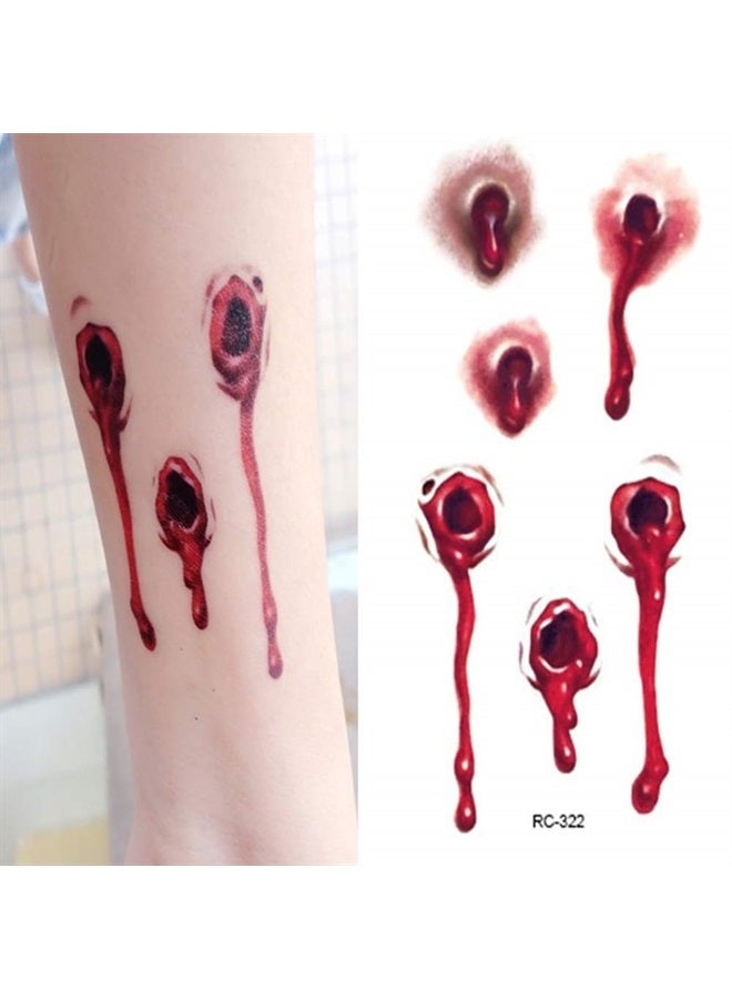 Yesallwas 8 Sheets Halloween tattoos by Yesallwas, wound tattoos, zombie tattoos, fake blood tattoos, wampire bite tattoo, realistic fake bloody wound stitch scar horror waterproof temporary tattoo sticker - Image 2