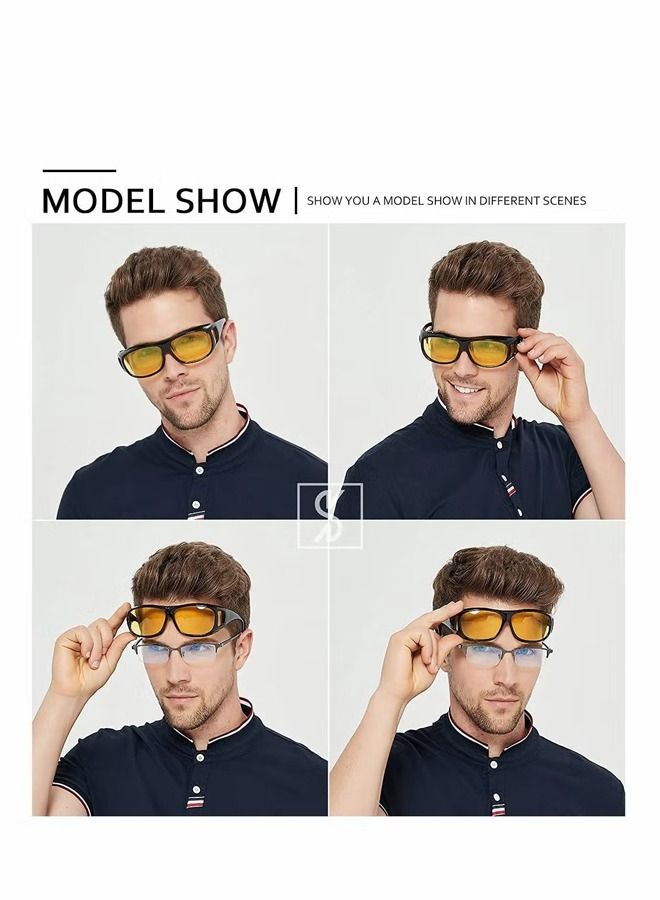 Generic 2 Pcs Glasses Wrap Arounds Male Driver Driving HD Mirror Multifunctional Sunglasses Night Vision Goggles Anti Glare Safety for Men and Women  - Image 4