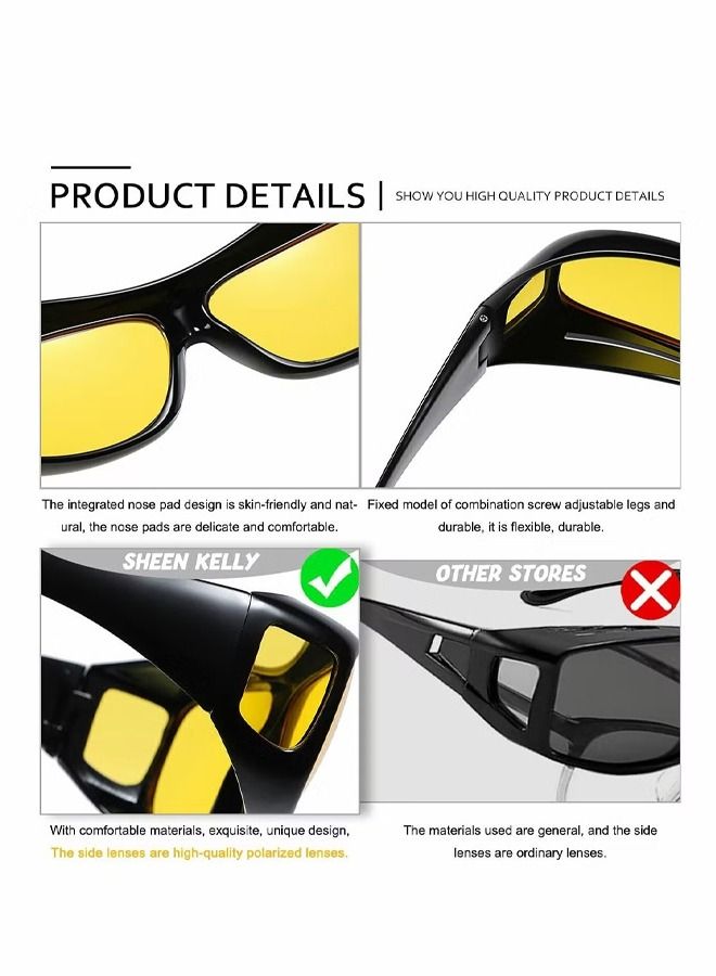 Generic 2 Pcs Glasses Wrap Arounds Male Driver Driving HD Mirror Multifunctional Sunglasses Night Vision Goggles Anti Glare Safety for Men and Women  - Image 3